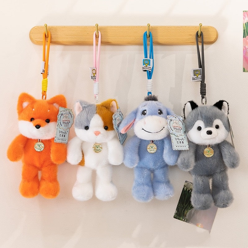 Flauschiger Tier Kuscheltier Taschenanhänger Niedlicher Plüschtier Schlüsselanhänger für Damen und Kinder Weiches Stofftier Maskottchen für Rucksäcke und Handtaschen