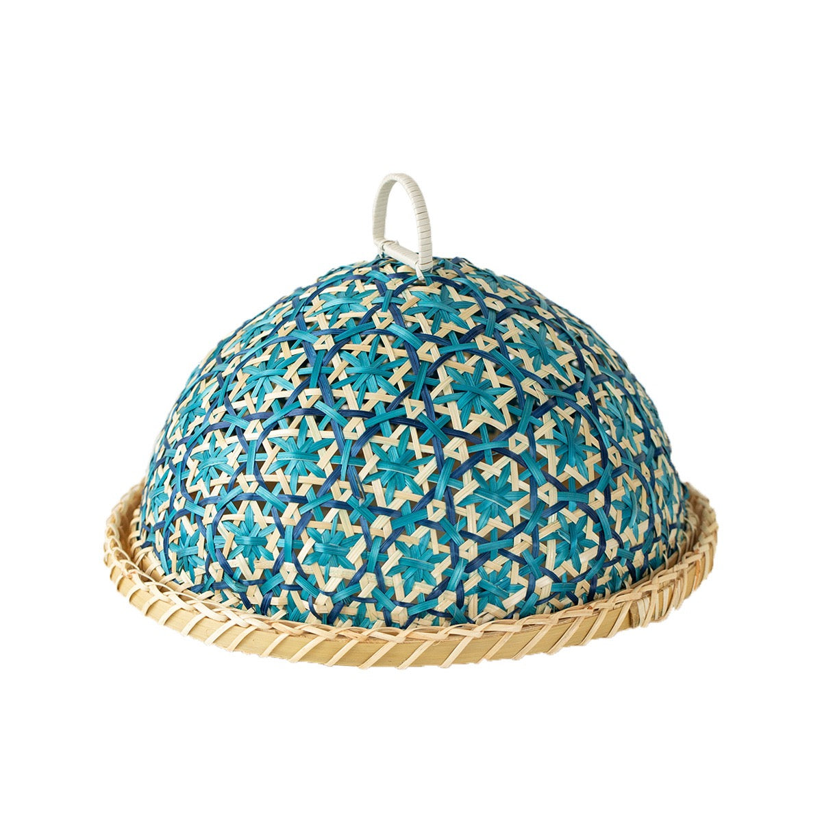 Handgewebter Obstkorb im Nanyang Stil mit Deckel Runder Brotkorb aus Rattan mit Insektenschutz Netz Elegante Tischhaube für Obst und Gebäck Retro Design für Küche und Esszimmer