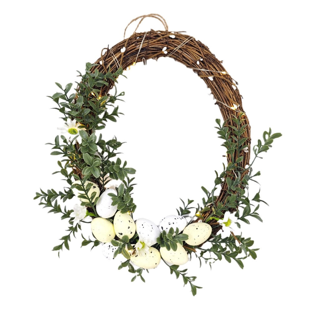 Märchenhafter Osterkranz für Die Haustür mit Bunten Eiern Künstlicher Frühlingskranz als Wanddeko Handgefertigter Blumenkranz für Ostern Bunt