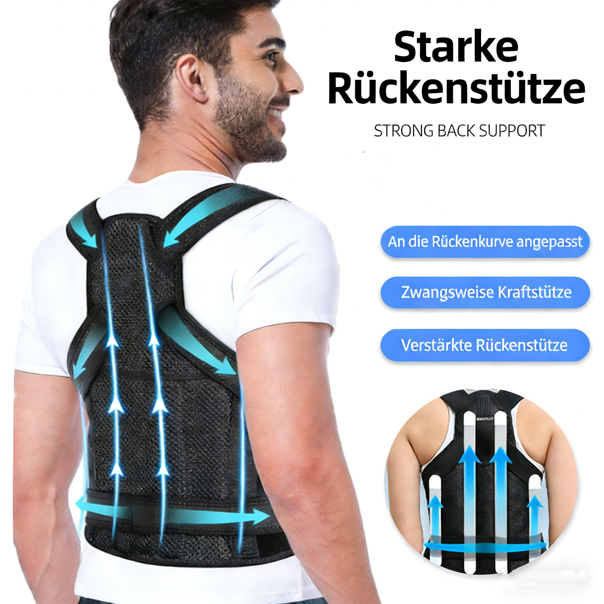 Haltungskorrektur Rücken Damen & Herren – Verstellbarer Rückentrainer gegen Rundrücken & Rückenschmerzen – Atmungsaktive Geradehalter zur Haltungskorrektur