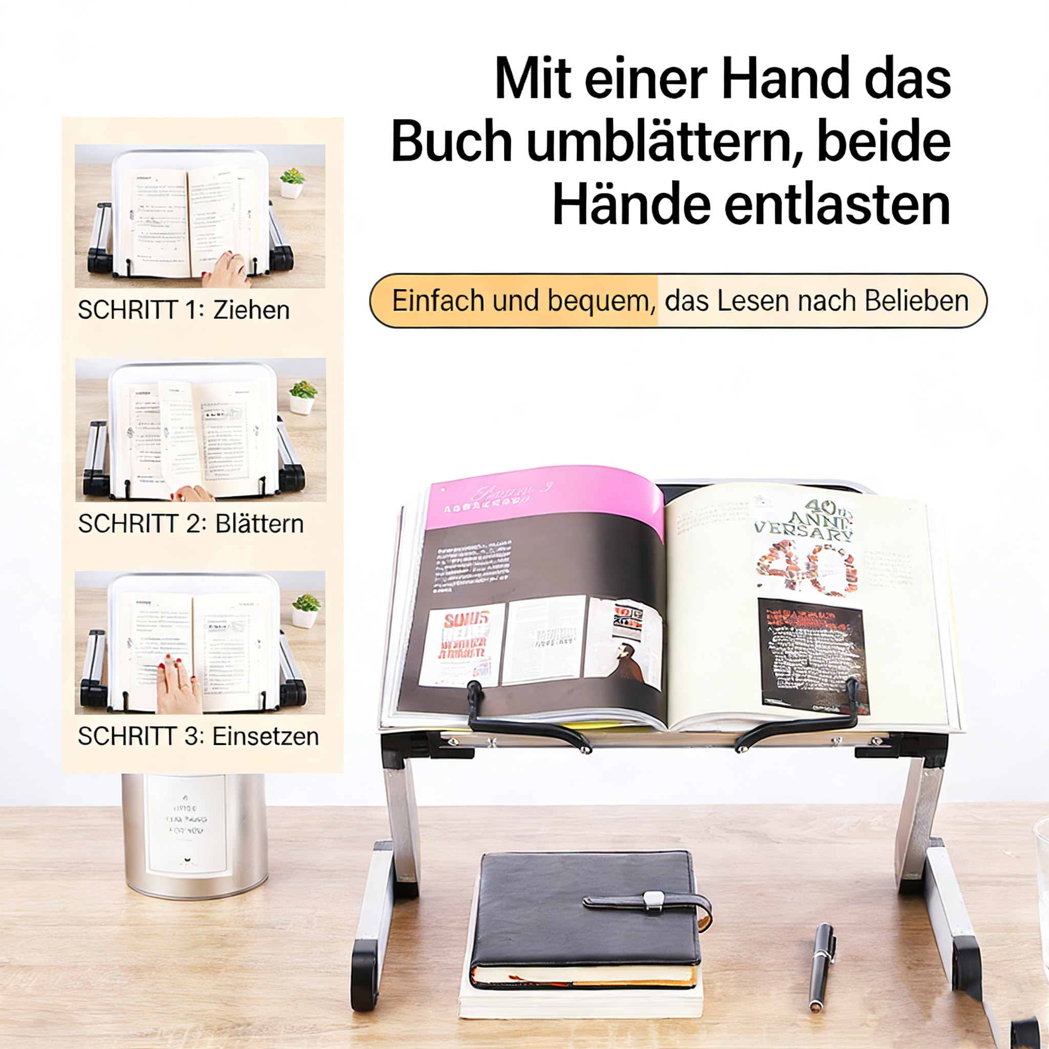 Acryl Leseständer Transparent – Multifunktionaler Buchständer für Schreibtisch & Bett – Verstellbare Lesehilfe für Bücher, Tablets & Noten – Modernes Design