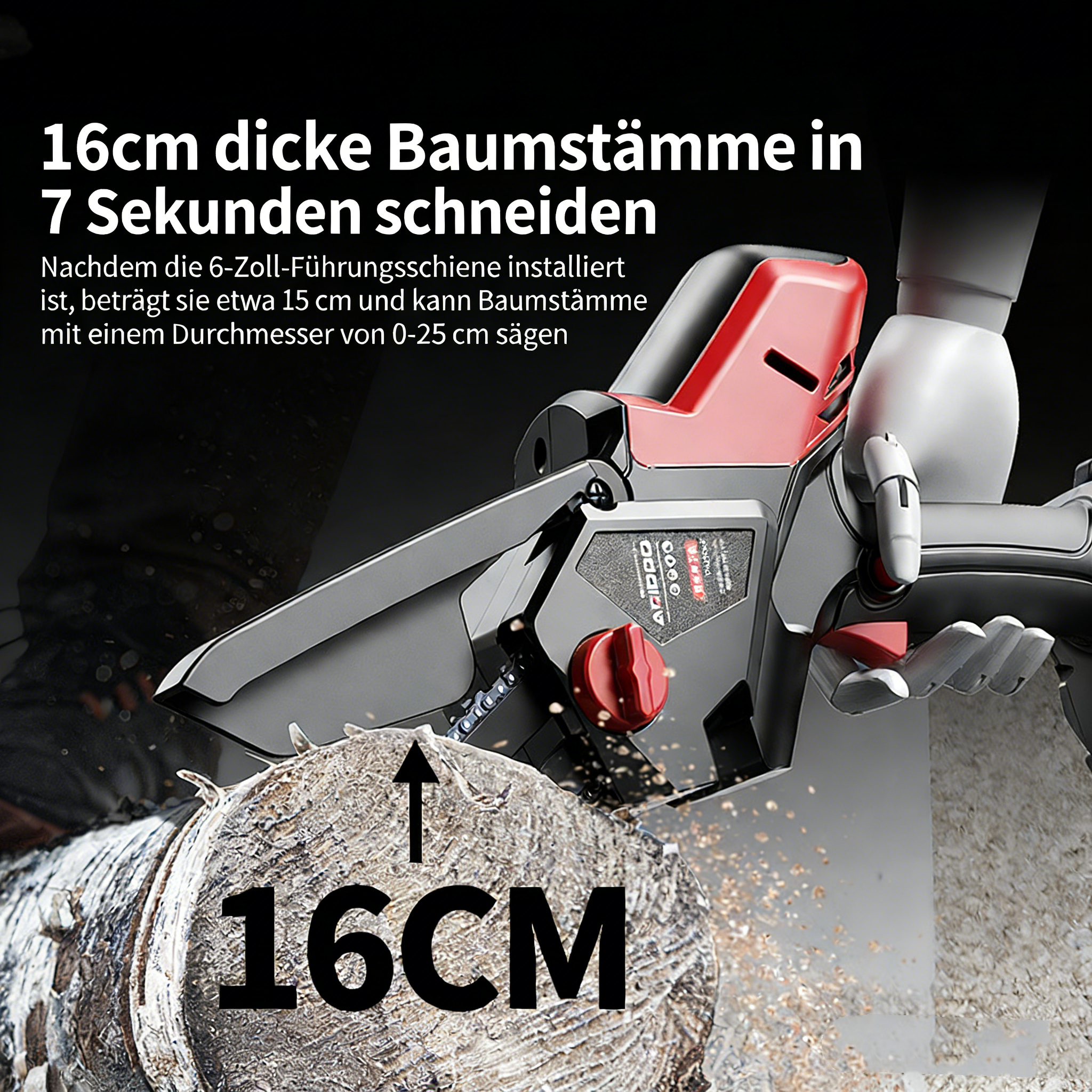 Akku-Mini-Kettensäge für Handbetrieb – Leistungsstarke Handkettensäge für Garten & Holz – Kleine Elektro-Säge zum Bäume fällen & Brennholz sägen