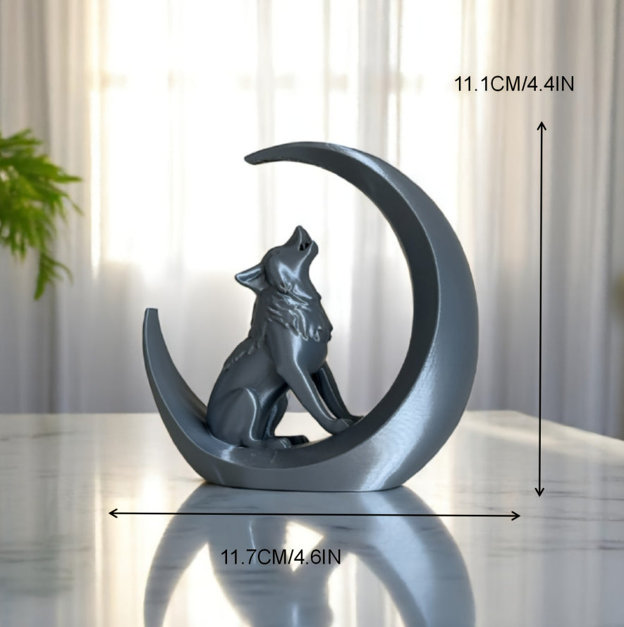 Ästhetische Wolf & Mond Skulptur – Moderne Schreibtisch-Deko mit symbolischem Design – Einzigartige Wolf-Silhouette für Büro & Zuhause – Stilvolles Deko-Objekt