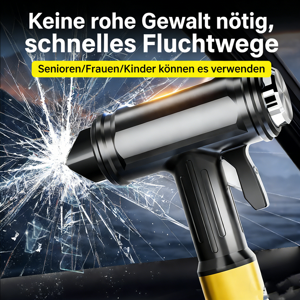 Auto Sicherheitshammer Wolframstahl – Profi Notfallhammer Glasbrecher aus Aluminium – Gurtschneider & Fluchtwerkzeug