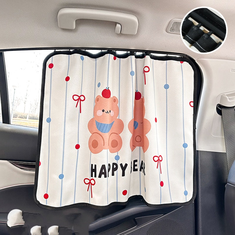 Auto Sonnenschutz für Kinder & Babys – Niedlicher Cartoon-Vorhang für Seitenfenster – Effektiver UV-Schutz & Hitzeschutz – Verdunkelung mit Schienen-System – Universal für PKW