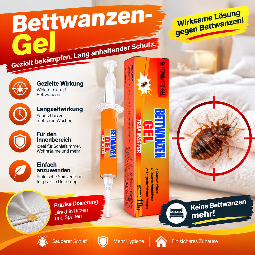 Bettwanzen-Gel (10g) – Spezielles Mittel gegen Bettwanzen, Gezieltes Auftragen in Schlafzimmer-Ecken, Sichere Anwendung (Vor Haustieren fernhalten