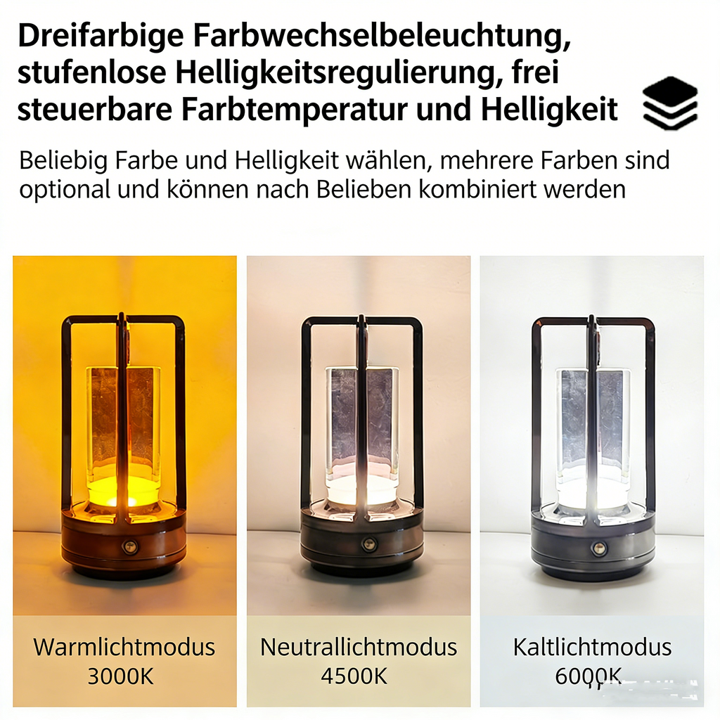 Wiederaufladbare LED Campinglampe – Zylindrische Tischlampe für Außen & Innen – Kabellose Outdoor Laterne mit Touch-Steuerung – Dimmbares Nachtlicht für Garten & Zelt