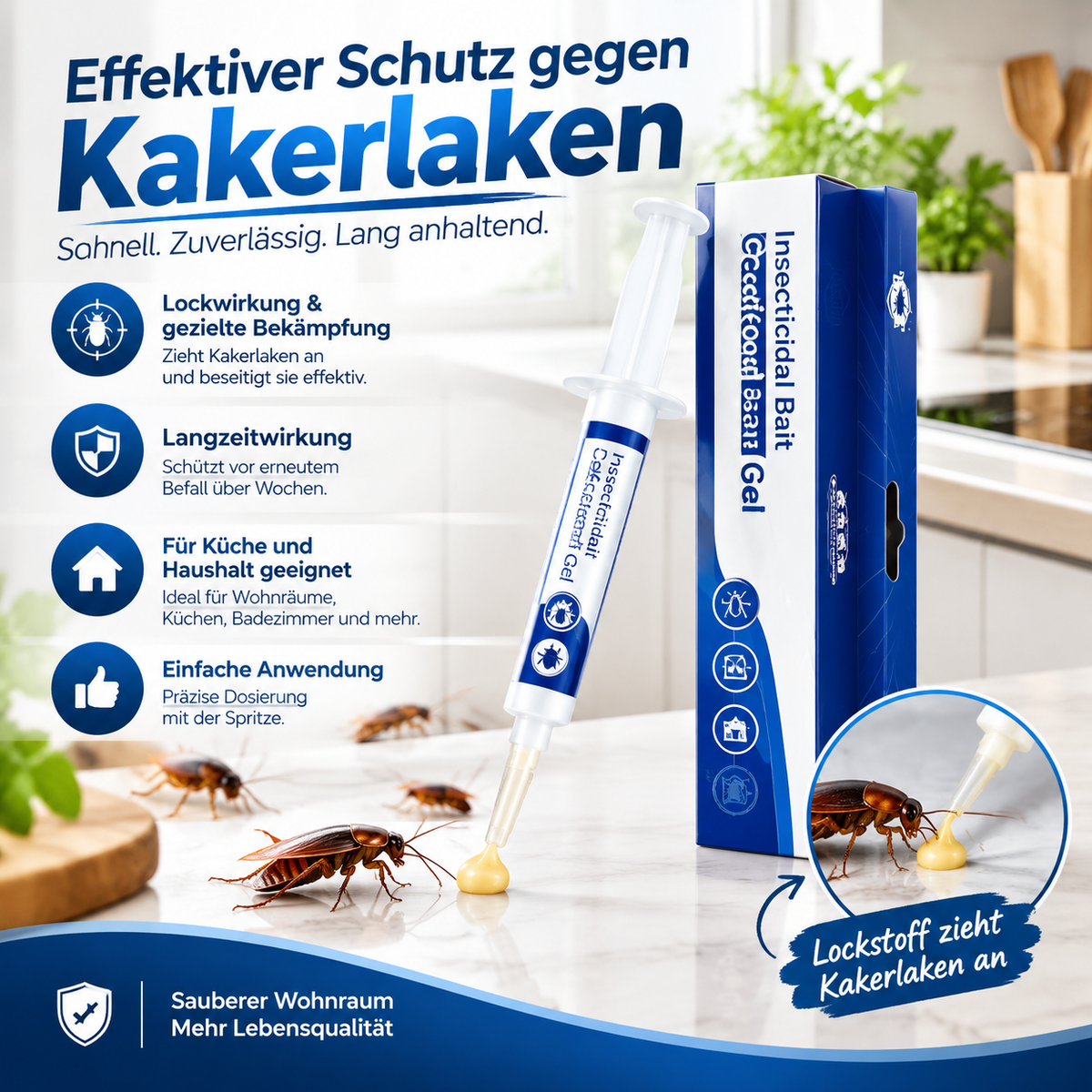 (2er-Pack) Kakerlaken Gel Köder (10g) – Effektives Mittel gegen Kakerlaken & Schaben, Kaskadenförmige Wirkung zur Nestvernichtung, Langanhaltender Schutz für Küche & Haushalt