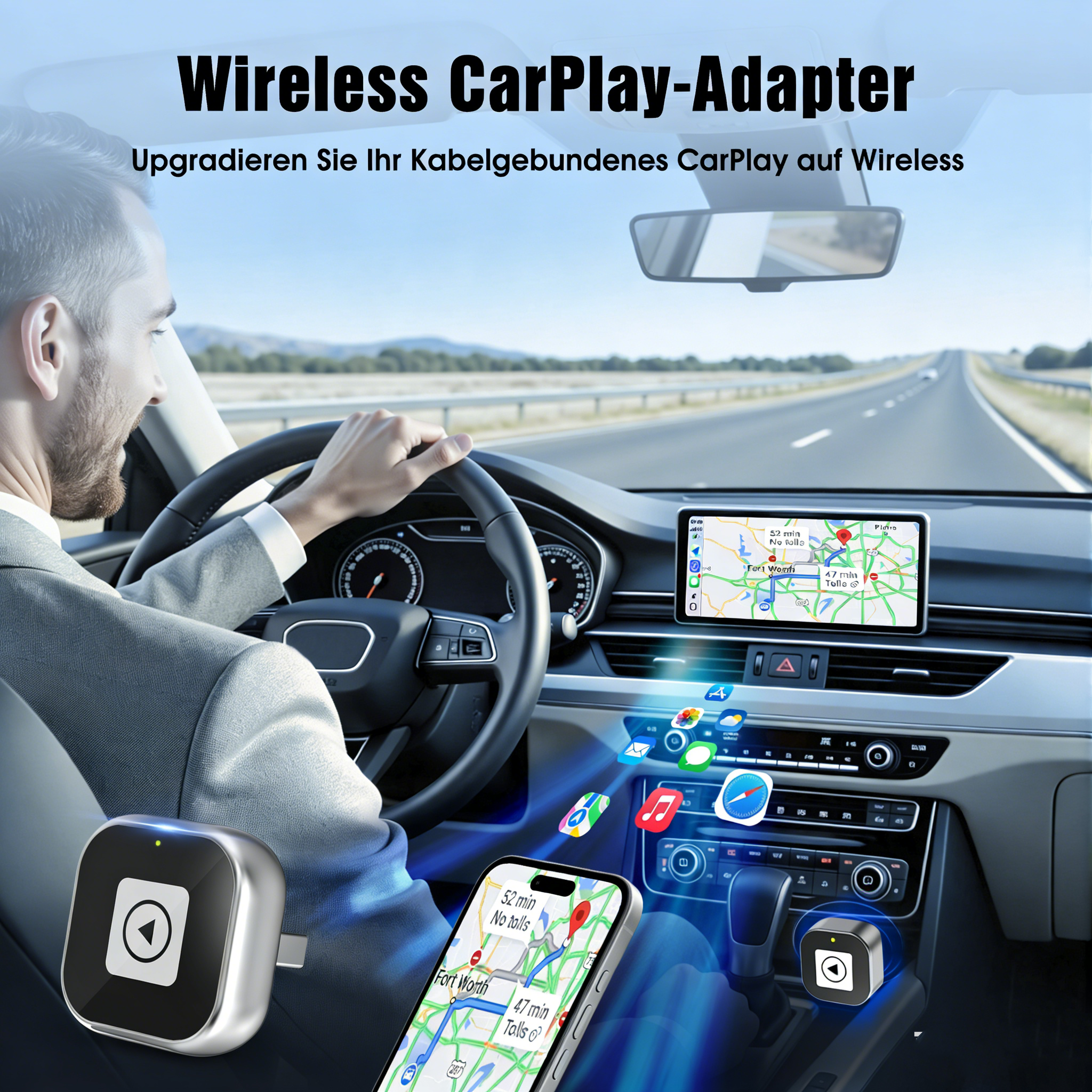 Wireless CarPlay Adapter für Auto mit Werkseitigem Kabelgebundenem CarPlay Plug and Play Dongle für Kabellose Verbindung und Schnelles Pairing Mini Adapter für iPhone