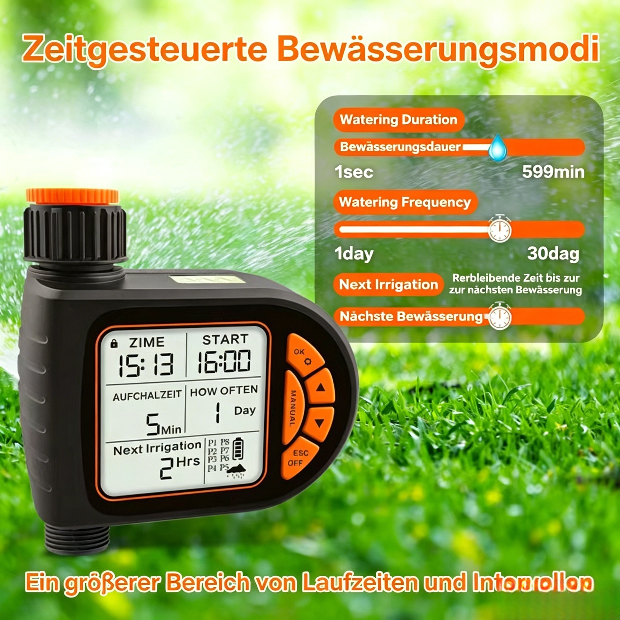 Intelligenter Bewässerungscomputer für den Garten: Automatische Bewässerungsuhr für Urlaub