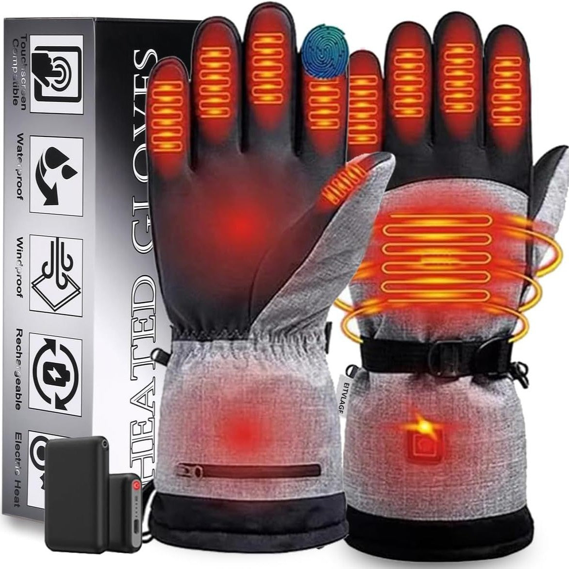 Beheizbare Handschuhe für Damen & Herren – Wasserdichte Elektrische Skihandschuhe mit Akku – 3 Heizstufen Wärmehandschuhe für Motorrad, Radfahren & Wandern – Touchscreen-Funktion