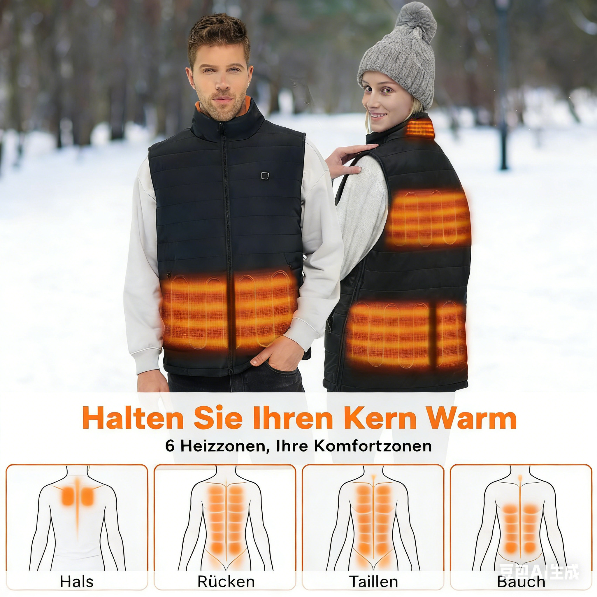 Beheizbare Weste mit Dual-Steuerung – Zweifarbiges Design für Damen & Herren – Intelligente Heizweste mit 9/11 Zonen – USB Elektrische Weste – Winddicht & Waschbar