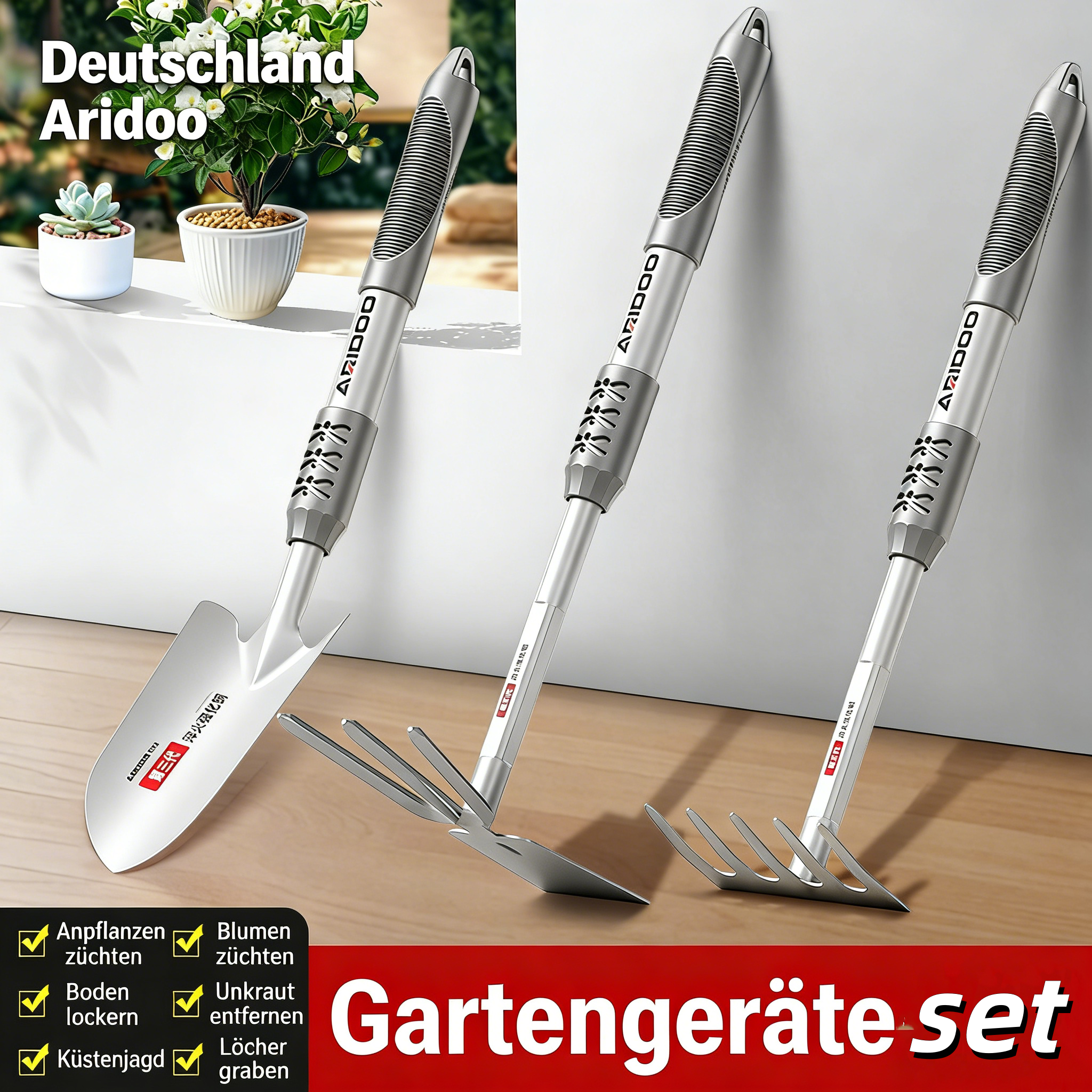 Blumenschaufel aus rostfreiem Stahl – Ergonomische Handschaufel für Garten & Balkon – Robuste Gartenkelle zum Pflanzen, Umtopfen & Graben