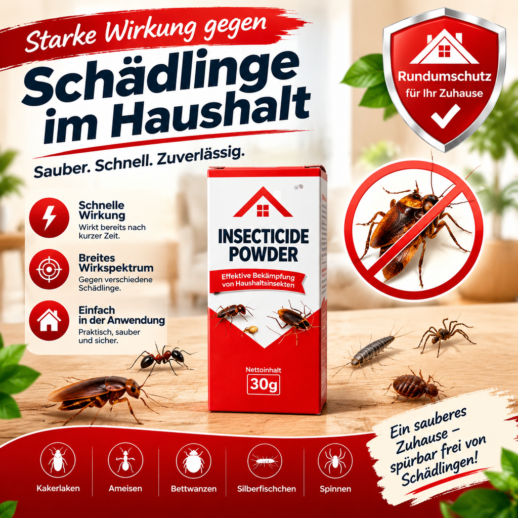 Insektizid-Pulver (30g) – Starkes Insektenpulver gegen Schaben, Ameisen, Bettwanzen & Silberfischchen, Schnelle Wirkung für Haus & Garten