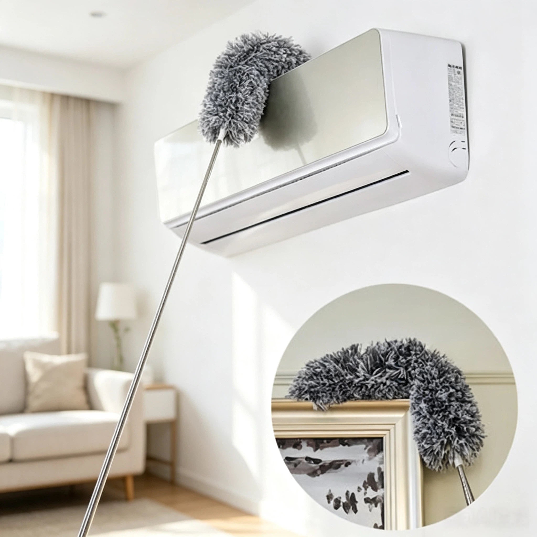 Ausziehbarer Mikrofaser Staubwedel mit Teleskopstange – Biegsamer Staubwedel Lang für Hohe Decken, Spinnweben, Klimaanlage, Schränke & Möbel