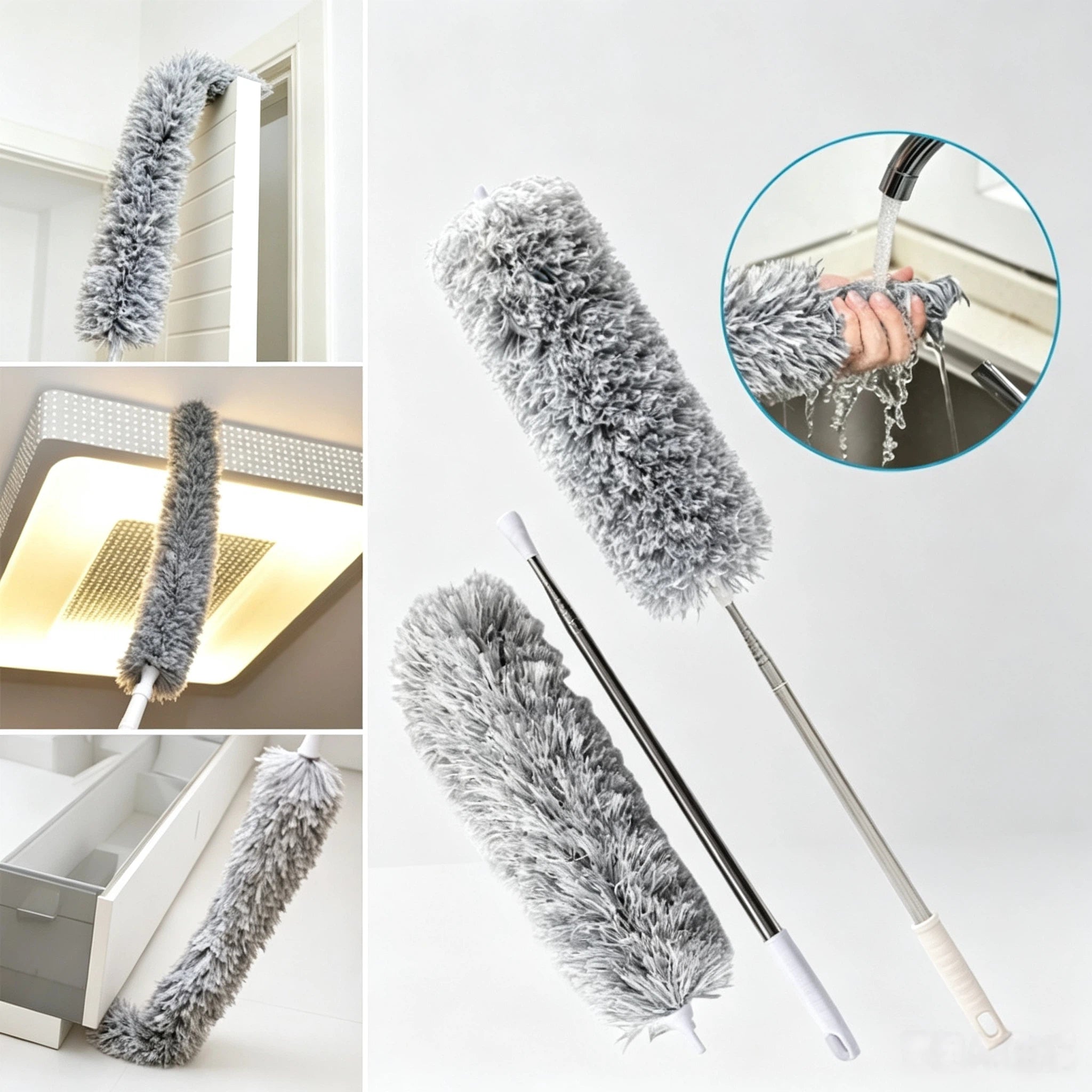 Ausziehbarer Mikrofaser Staubwedel mit Teleskopstange – Biegsamer Staubwedel Lang für Hohe Decken, Spinnweben, Klimaanlage, Schränke & Möbel