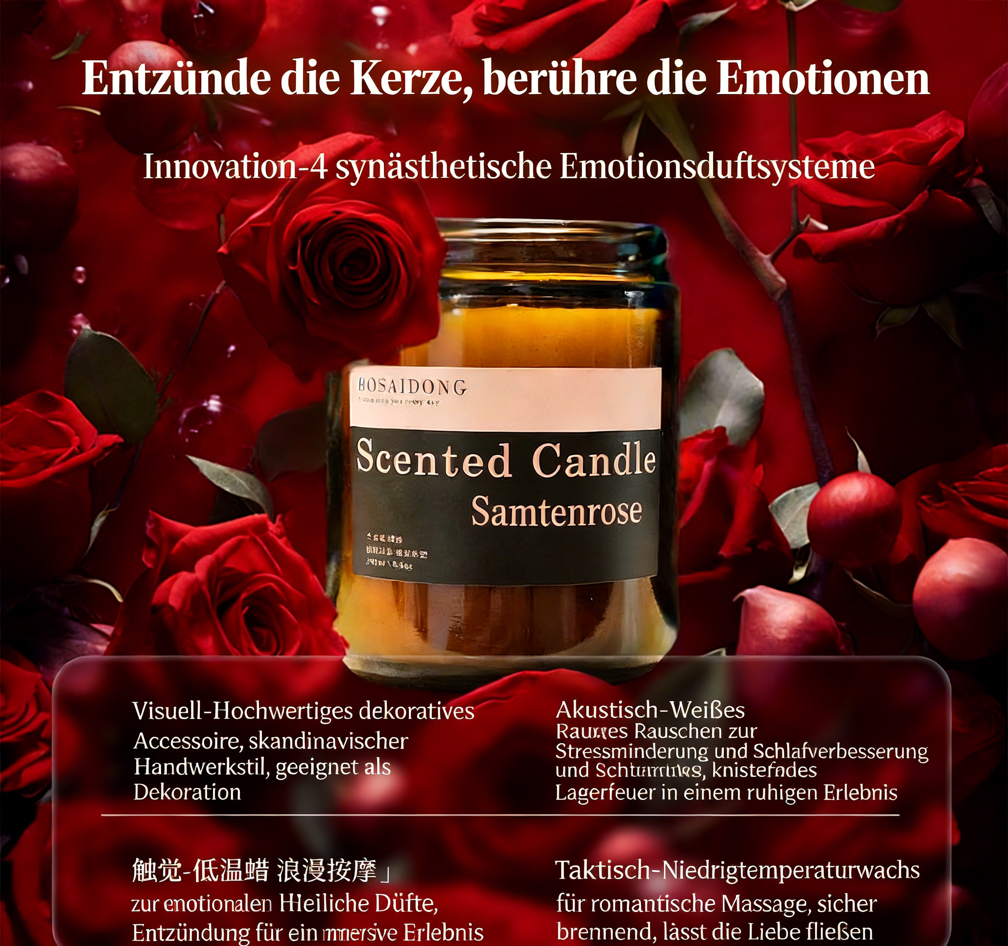 Duftkerze Rose – Handgemacht, langanhaltender Duft, Auto & Zuhause Aromakerze