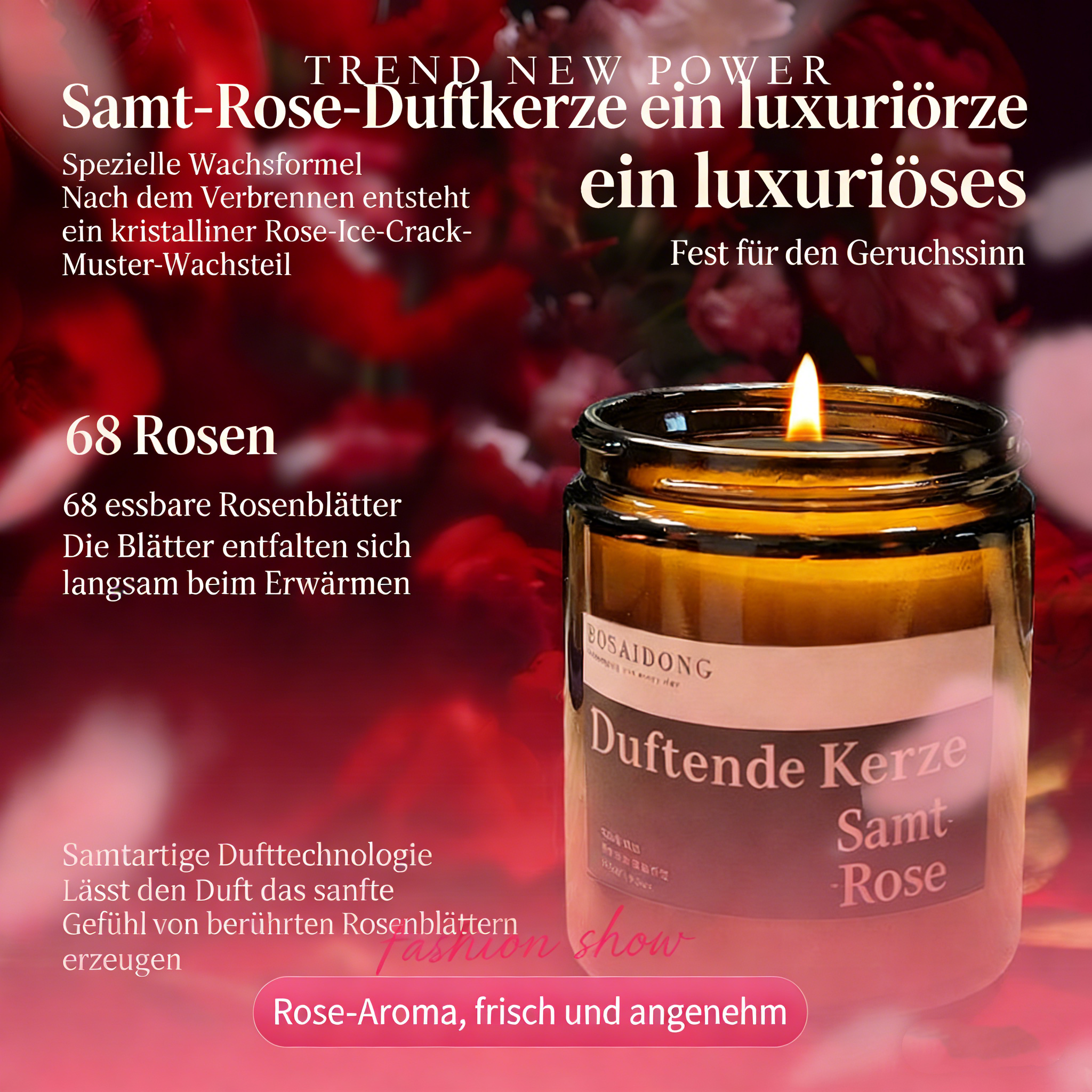 Duftkerze Rose – Handgemacht, langanhaltender Duft, Auto & Zuhause Aromakerze