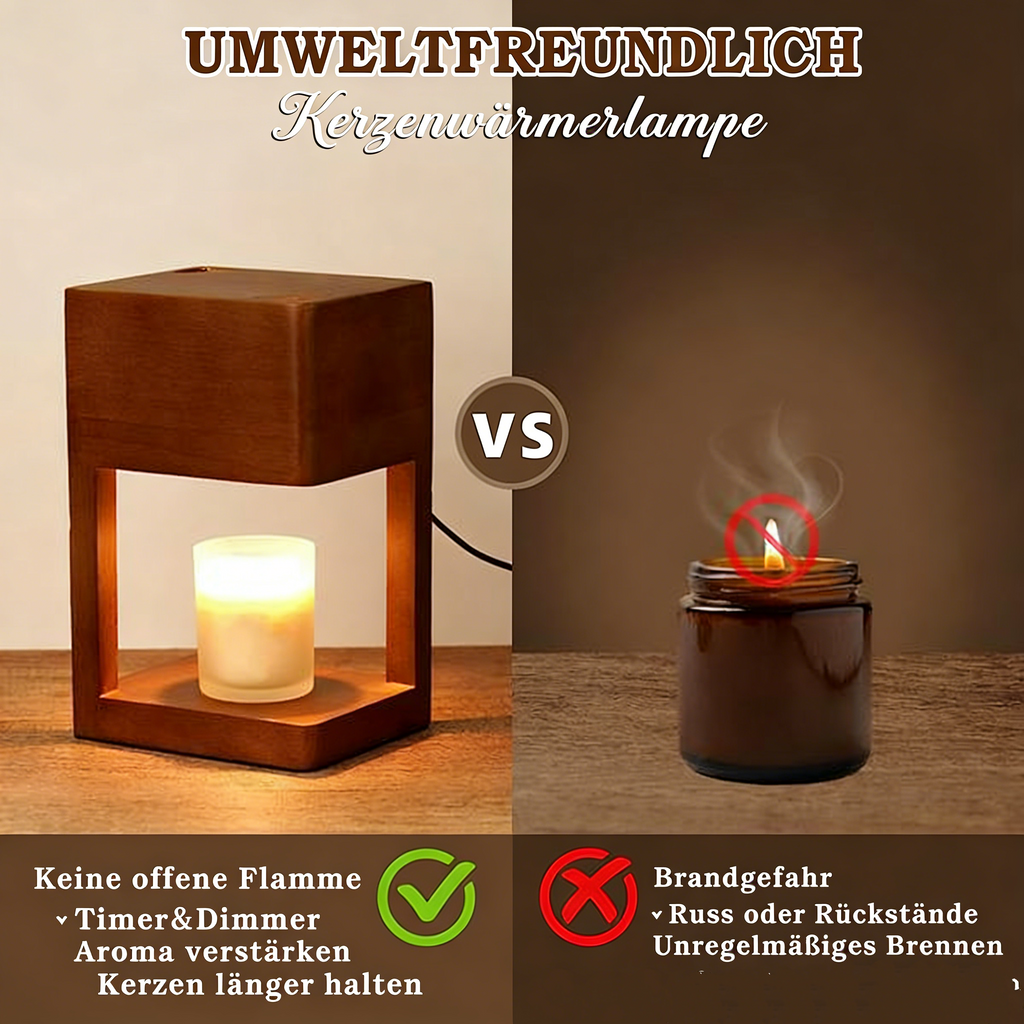 Elegante Kerzenwärmer Lampe aus Holz – Elektrische Duftlampe für Duftkerzen – Dimmbare Nachttischlampe & Stimmungslicht – Moderne Schlafzimmer Deko