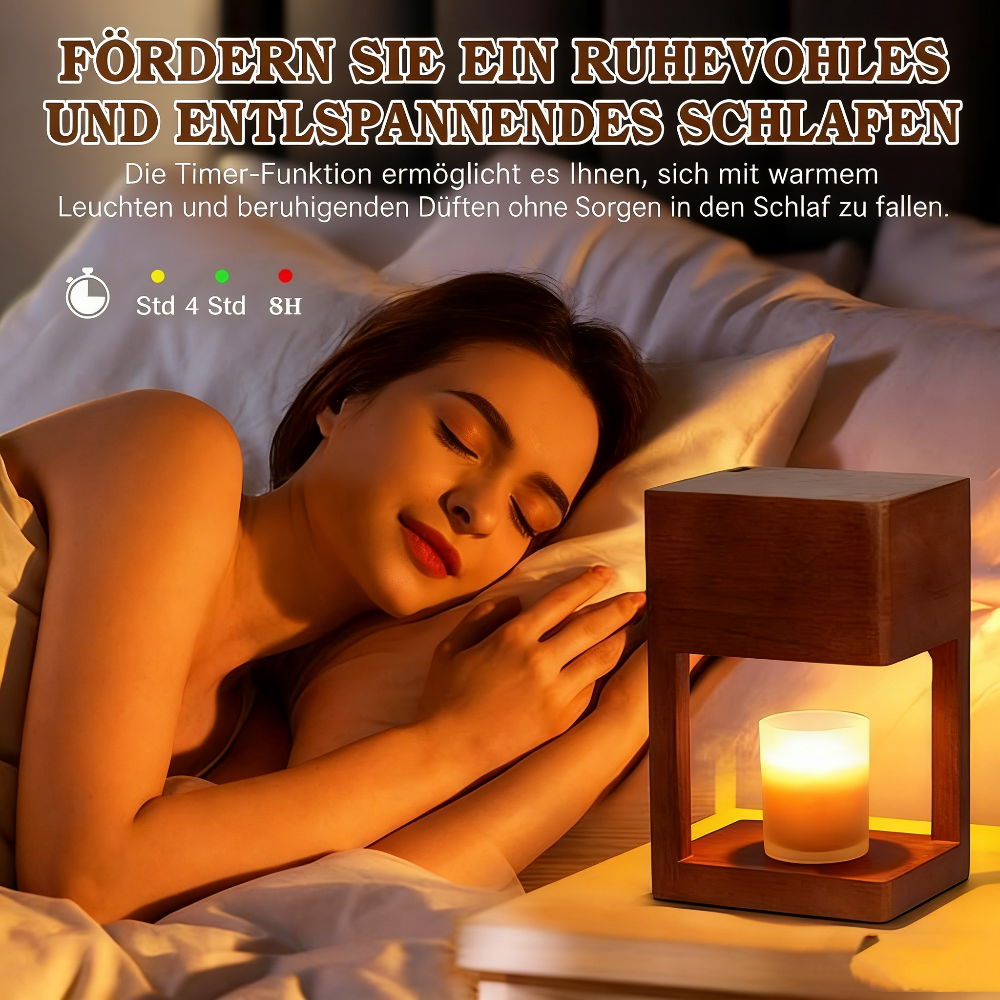 Elegante Kerzenwärmer Lampe aus Holz – Elektrische Duftlampe für Duftkerzen – Dimmbare Nachttischlampe & Stimmungslicht – Moderne Schlafzimmer Deko