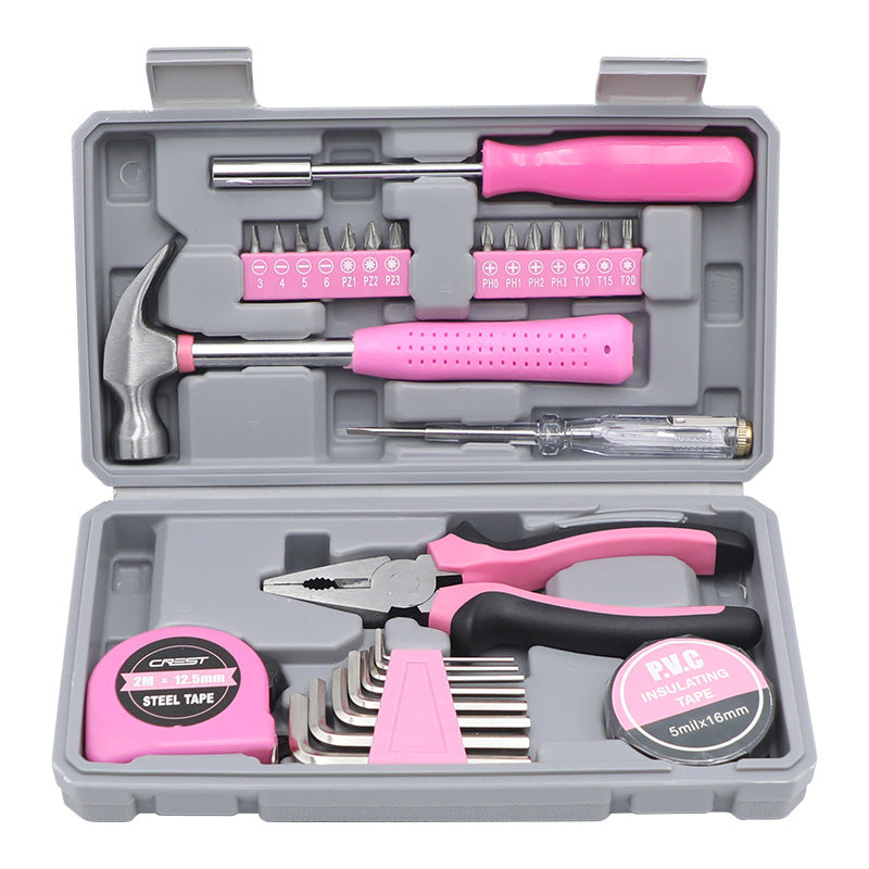 Elegantes Werkzeugset in Rosa für Damen – Multifunktionaler Haushalts-Werkzeugkoffer – 29-teiliges Geschenkset mit Hammer, Zange & Schraubendreher