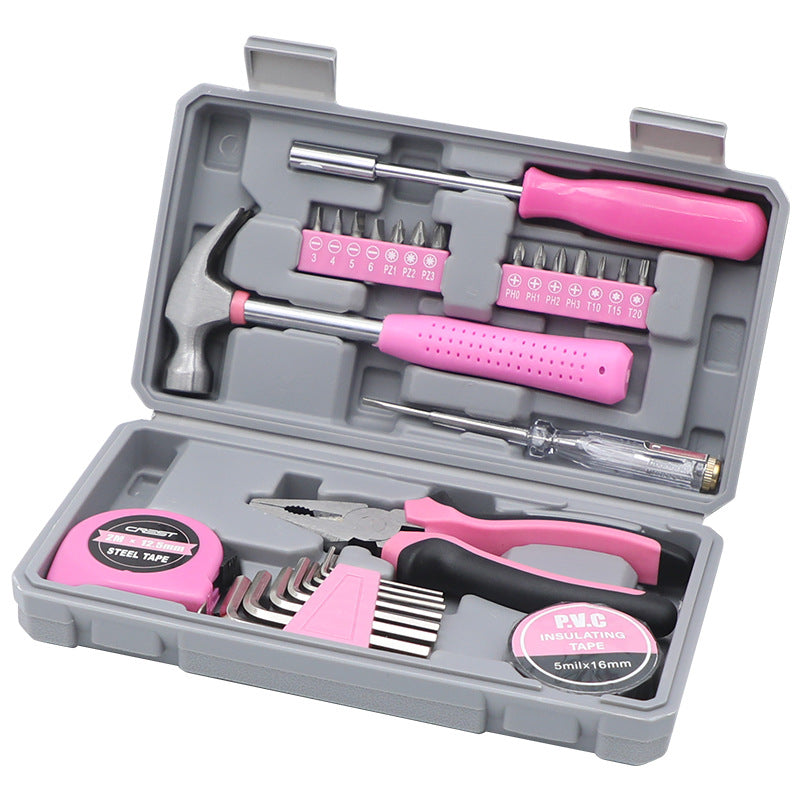 Elegantes Werkzeugset in Rosa für Damen – Multifunktionaler Haushalts-Werkzeugkoffer – 29-teiliges Geschenkset mit Hammer, Zange & Schraubendreher