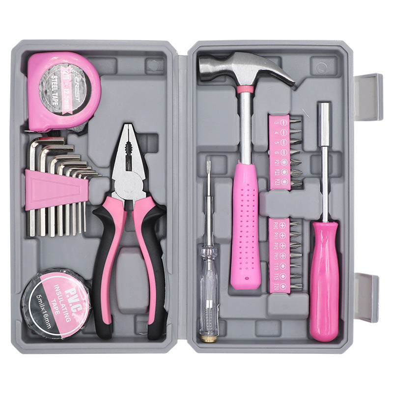 Elegantes Werkzeugset in Rosa für Damen – Multifunktionaler Haushalts-Werkzeugkoffer – 29-teiliges Geschenkset mit Hammer, Zange & Schraubendreher