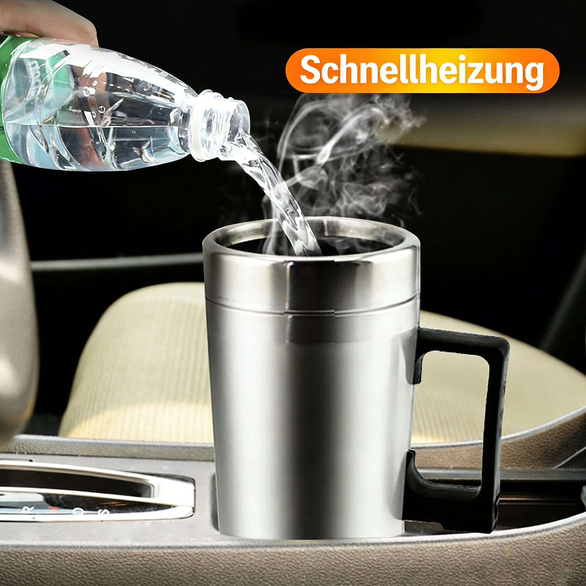 Elektrischer Reisebecher 24V – Edelstahl Auto Wasserkocher für PKW & LKW – 2-in-1 Becher zum Erhitzen & Warmhalten