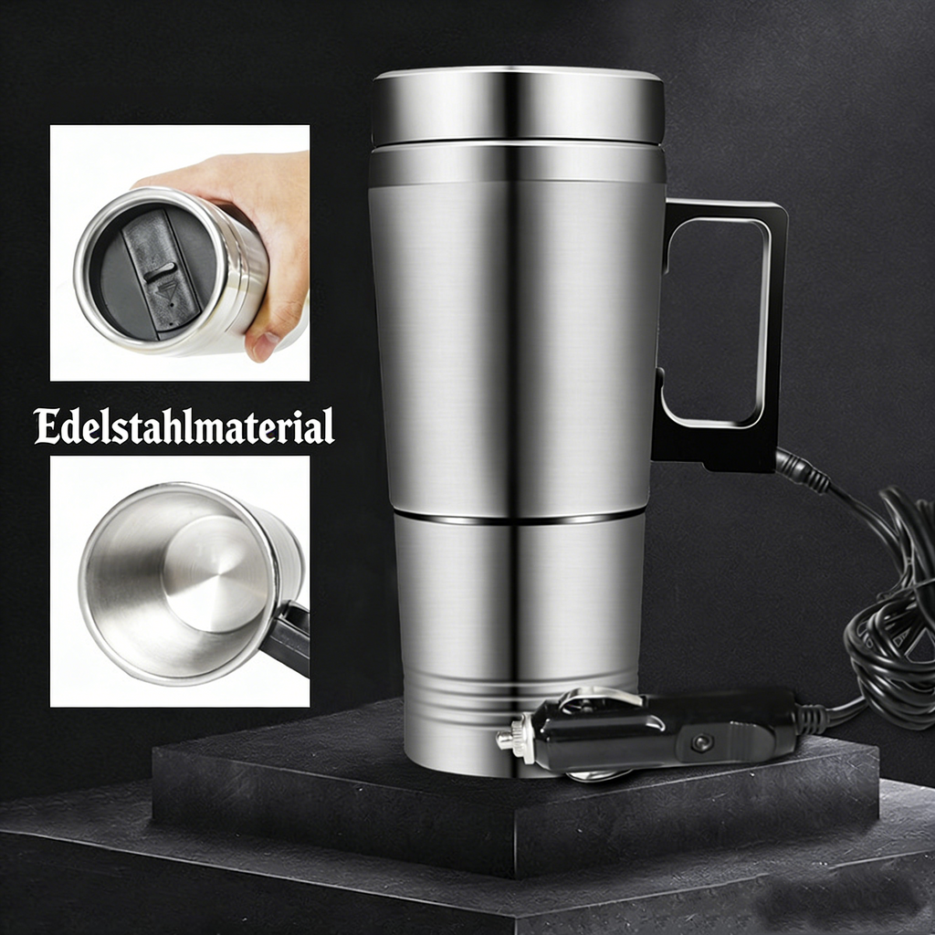 Elektrischer Reisebecher 24V – Edelstahl Auto Wasserkocher für PKW & LKW – 2-in-1 Becher zum Erhitzen & Warmhalten
