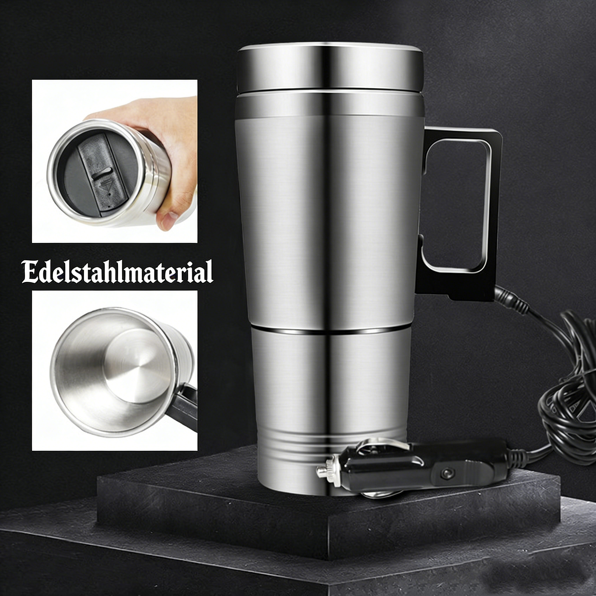 Elektrischer Reisebecher 24V – Edelstahl Auto Wasserkocher für PKW & LKW – 2-in-1 Becher zum Erhitzen & Warmhalten