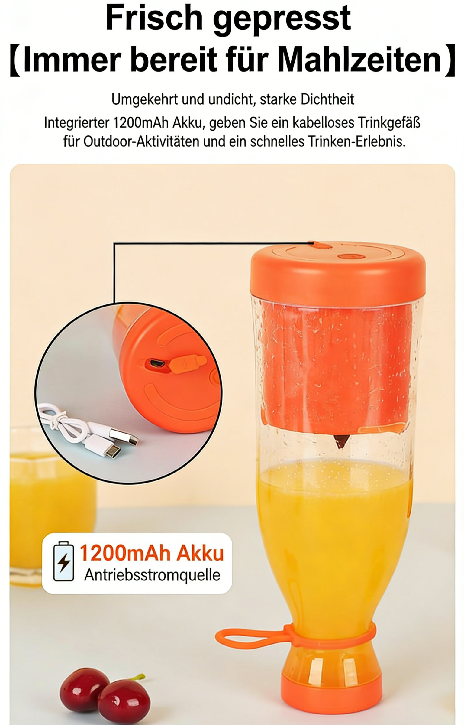 Elektrischer Smoothie Mixer mit 6 Klingen – Tragbarer USB Saftbecher für Obst & Gemüse
