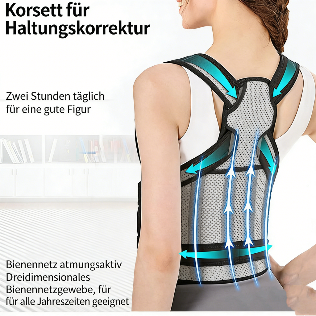 Geradehalter zur Haltungskorrektur für Damen & Herren – Verstellbarer Rückenstrecker gegen Rundrücken – Atmungsaktive Schulterstütze & Rückenstütze für den Alltag