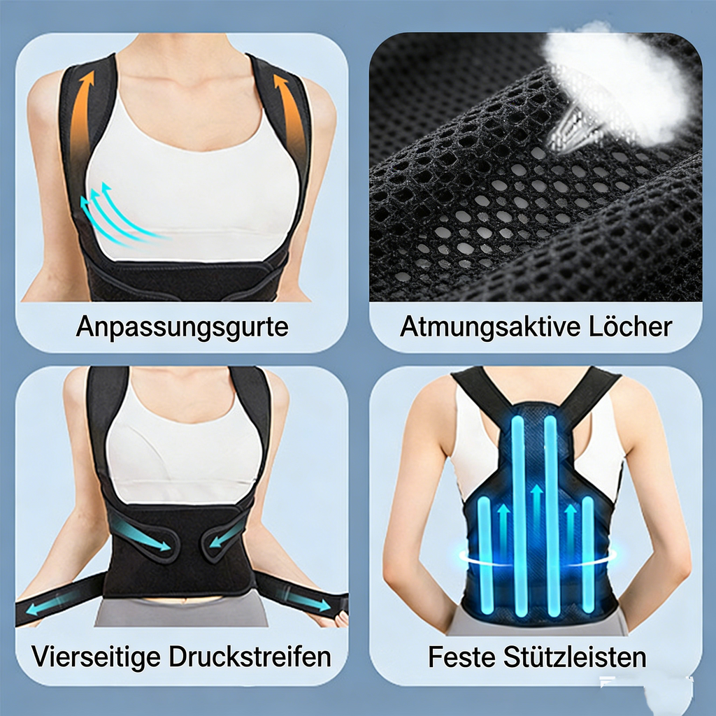 Geradehalter zur Haltungskorrektur für Damen & Herren – Verstellbarer Rückenstrecker gegen Rundrücken – Atmungsaktive Schulterstütze & Rückenstütze für den Alltag