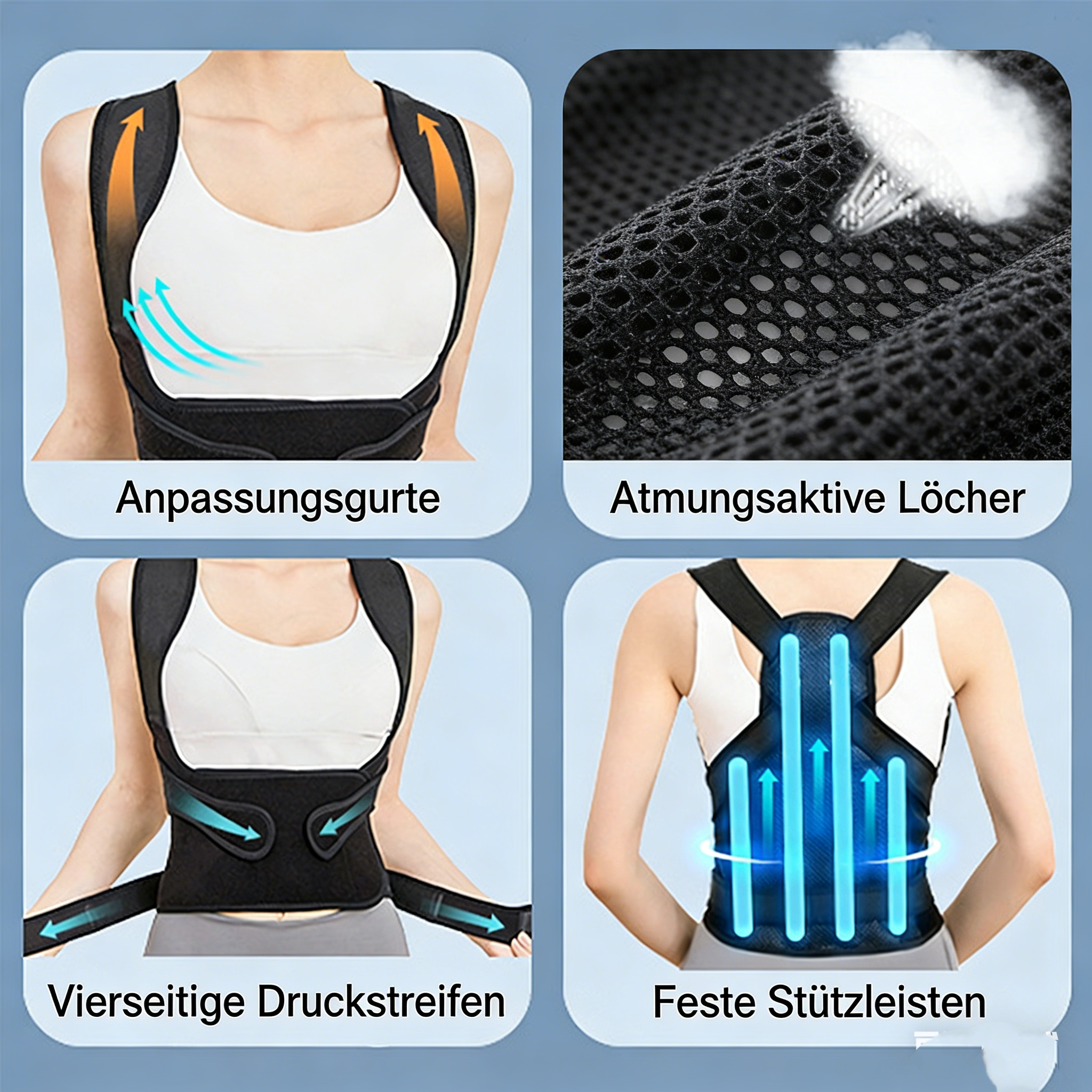 Geradehalter zur Haltungskorrektur für Damen & Herren – Verstellbarer Rückenstrecker gegen Rundrücken – Atmungsaktive Schulterstütze & Rückenstütze für den Alltag