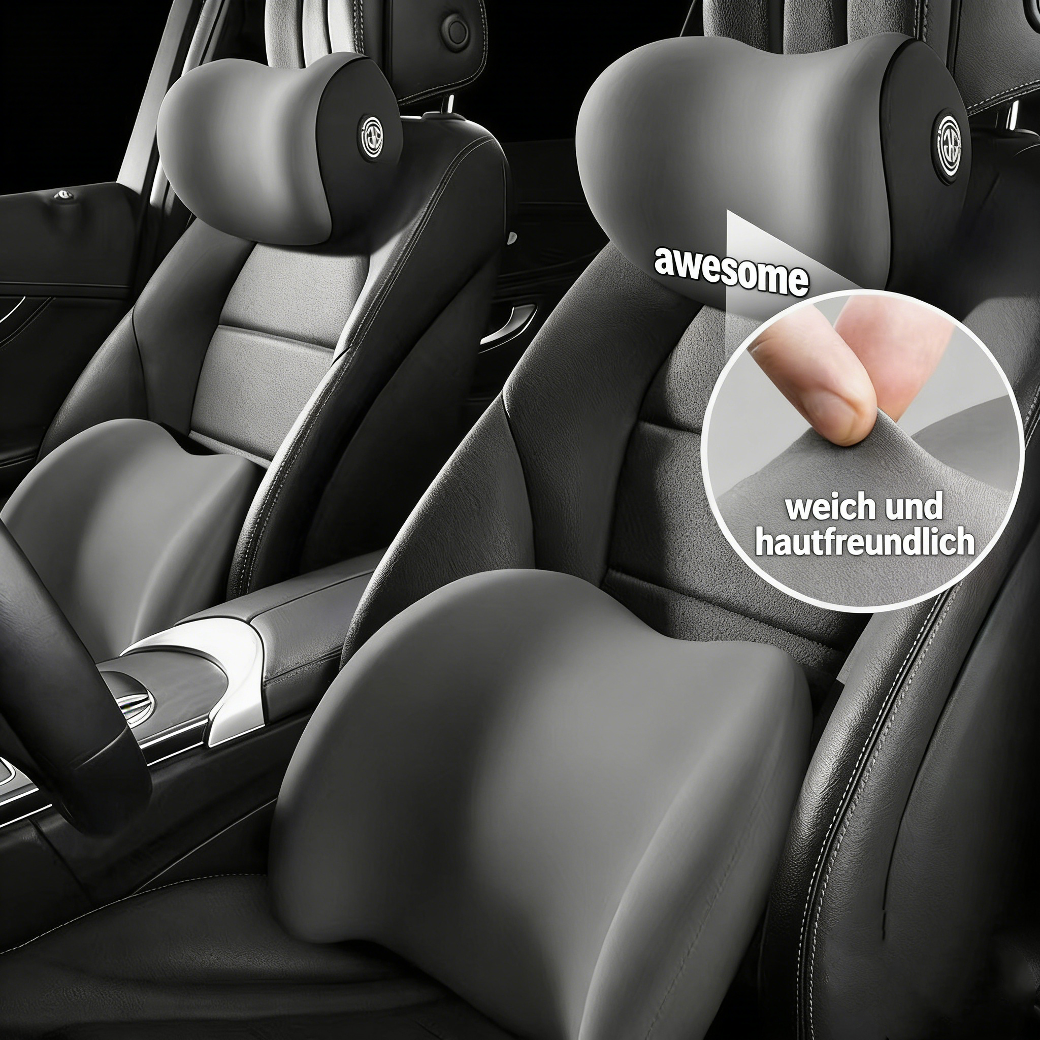 Ergonomisches Nackenkissen Auto – Memory-Schaum Kopfstütze & Lendenwirbelstütze – Entspannung für Nacken & Rücken – 12V