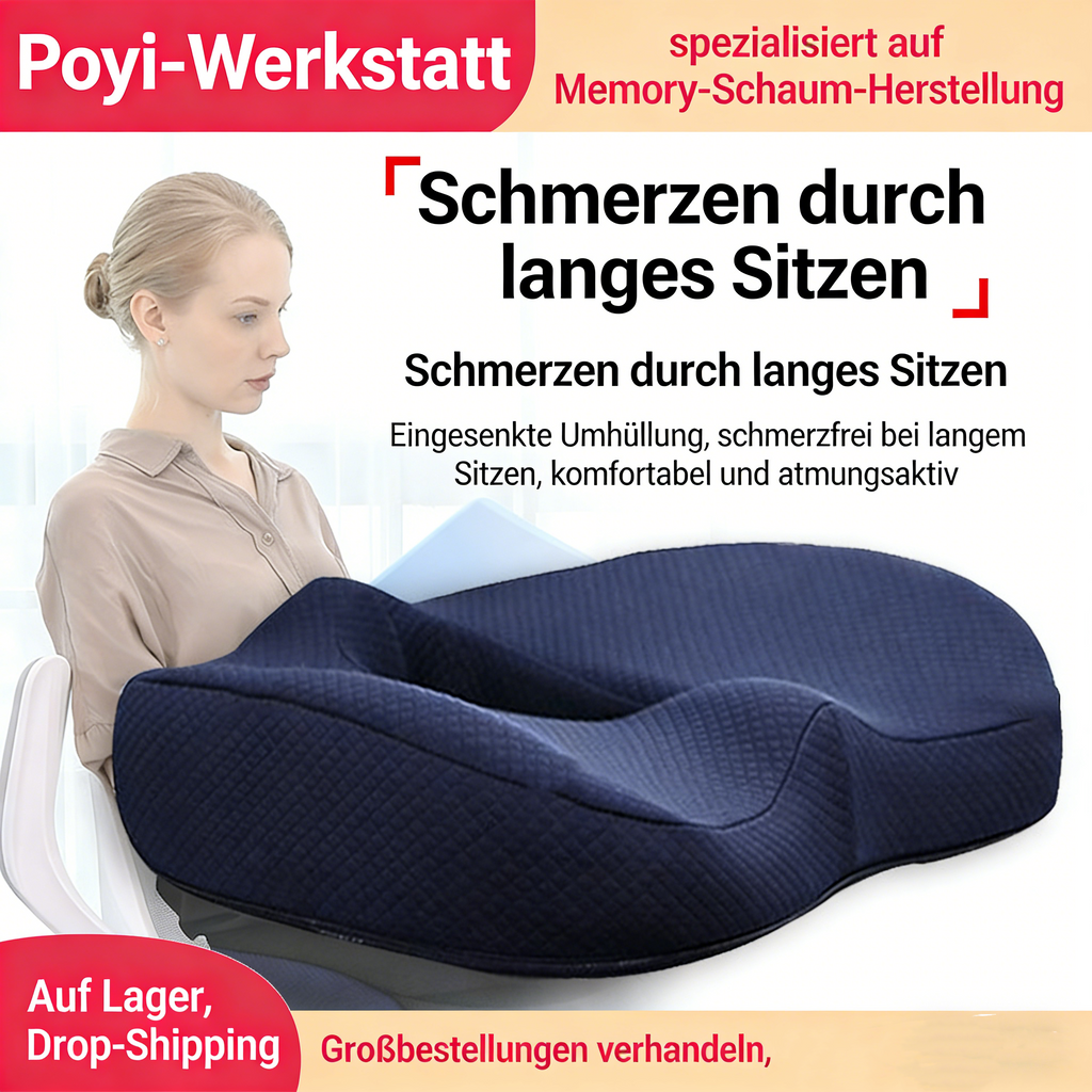 Ergonomisches Sitzkissen aus Memory-Schaum – Atmungsaktives Stuhlkissen zur Druckentlastung, Komfortkissen für Büro, Auto & Zuhause