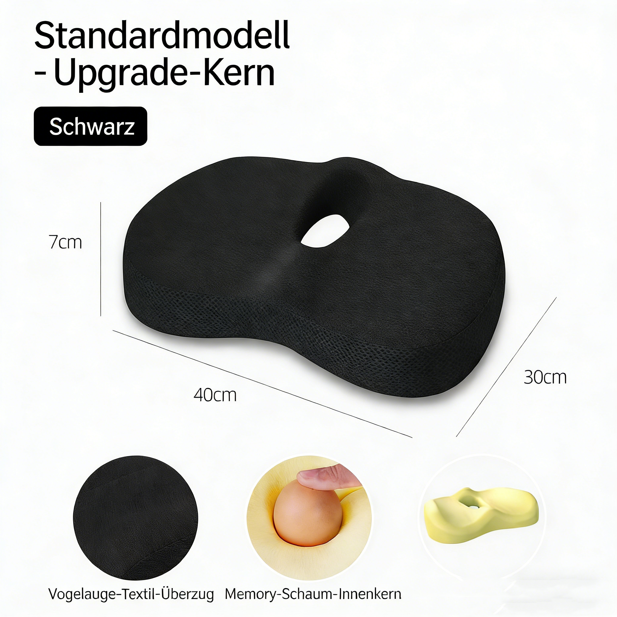 Ergonomisches Sitzkissen aus Memory-Schaum – Atmungsaktives Stuhlkissen zur Druckentlastung, Komfortkissen für Büro, Auto & Zuhause