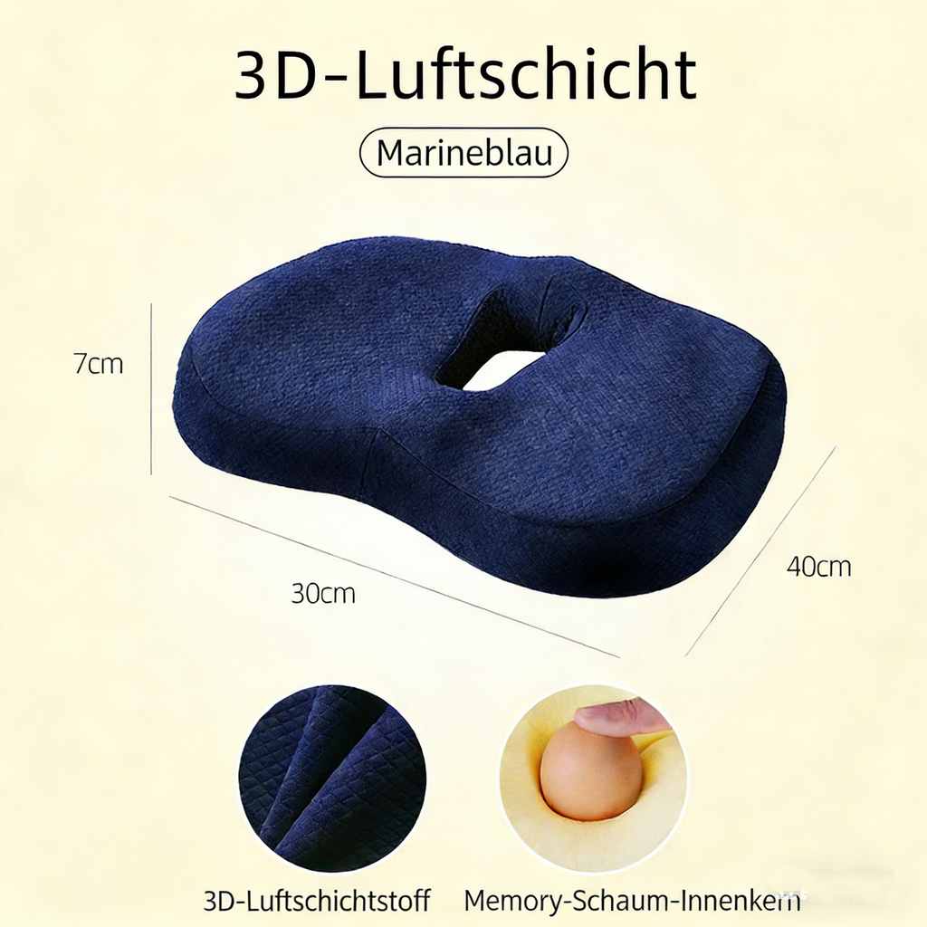 Ergonomisches Sitzkissen aus Memory-Schaum – Atmungsaktives Stuhlkissen zur Druckentlastung, Komfortkissen für Büro, Auto & Zuhause