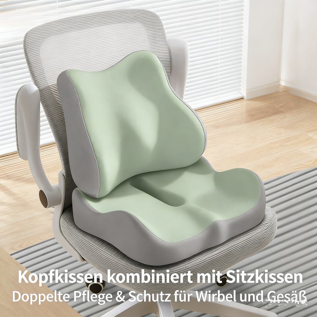 Ergonomisches Sitzkissen & Lendenwirbelstütze Set – Memory Schaum – Gegen Rückenschmerzen im Büro – Steißbein Entlastung
