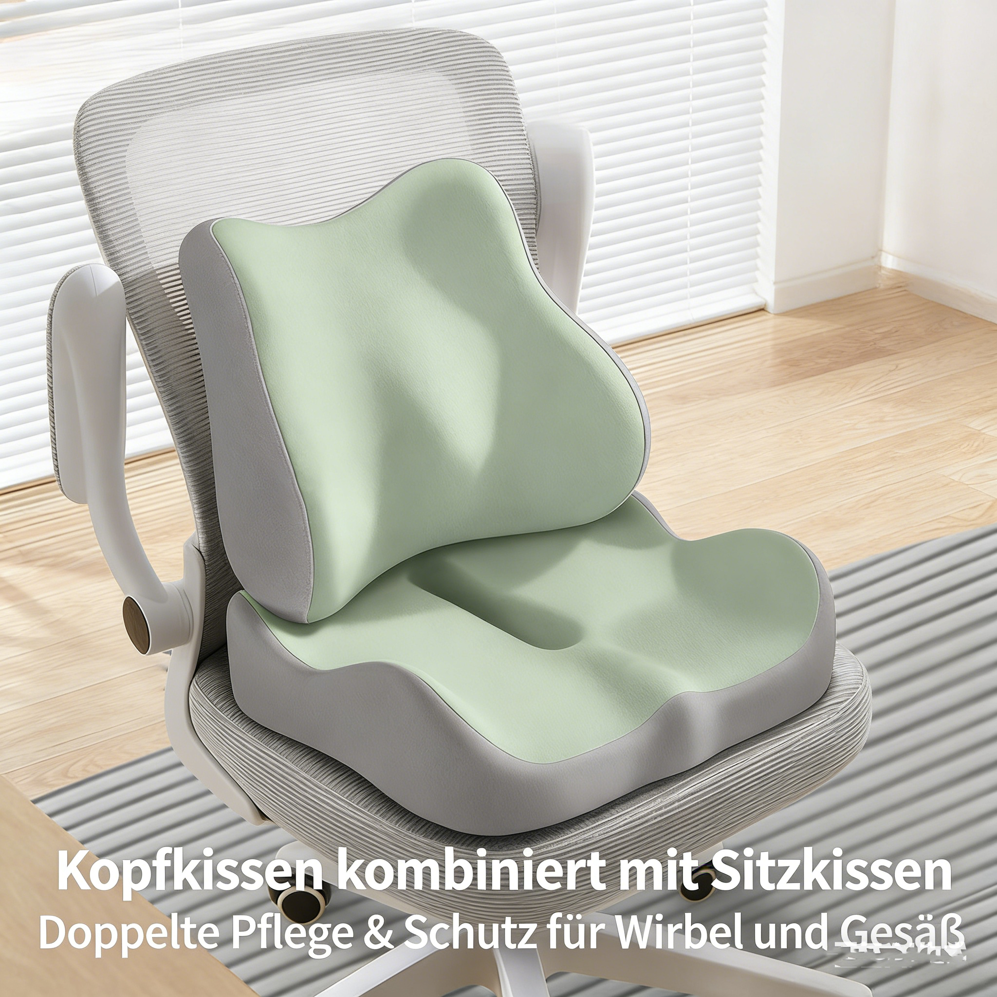 Ergonomisches Sitzkissen & Lendenwirbelstütze Set – Memory Schaum – Gegen Rückenschmerzen im Büro – Steißbein Entlastung