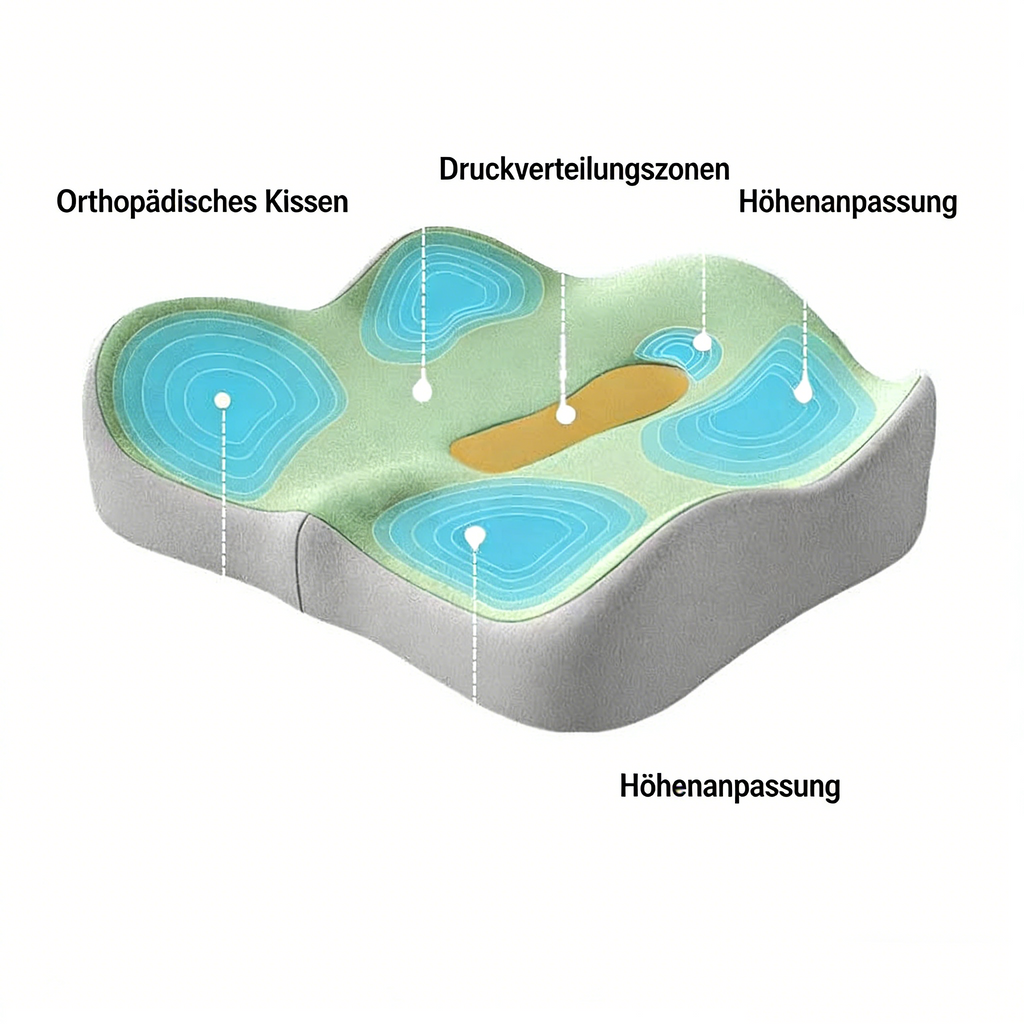 Ergonomisches Sitzkissen & Lendenwirbelstütze Set – Memory Schaum – Gegen Rückenschmerzen im Büro – Steißbein Entlastung
