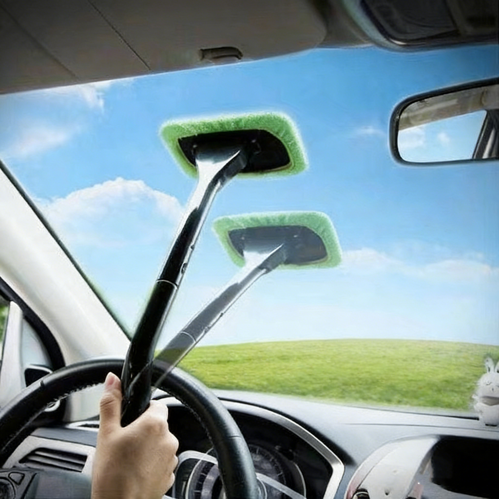 Auto Scheibenreiniger mit Teleskopstiel für Innen und Außen Windschutzscheiben Reinigungswerkzeug für Schwer Zugängliche Ecken Praktischer Glasreiniger mit Schwenkbarem Kopf