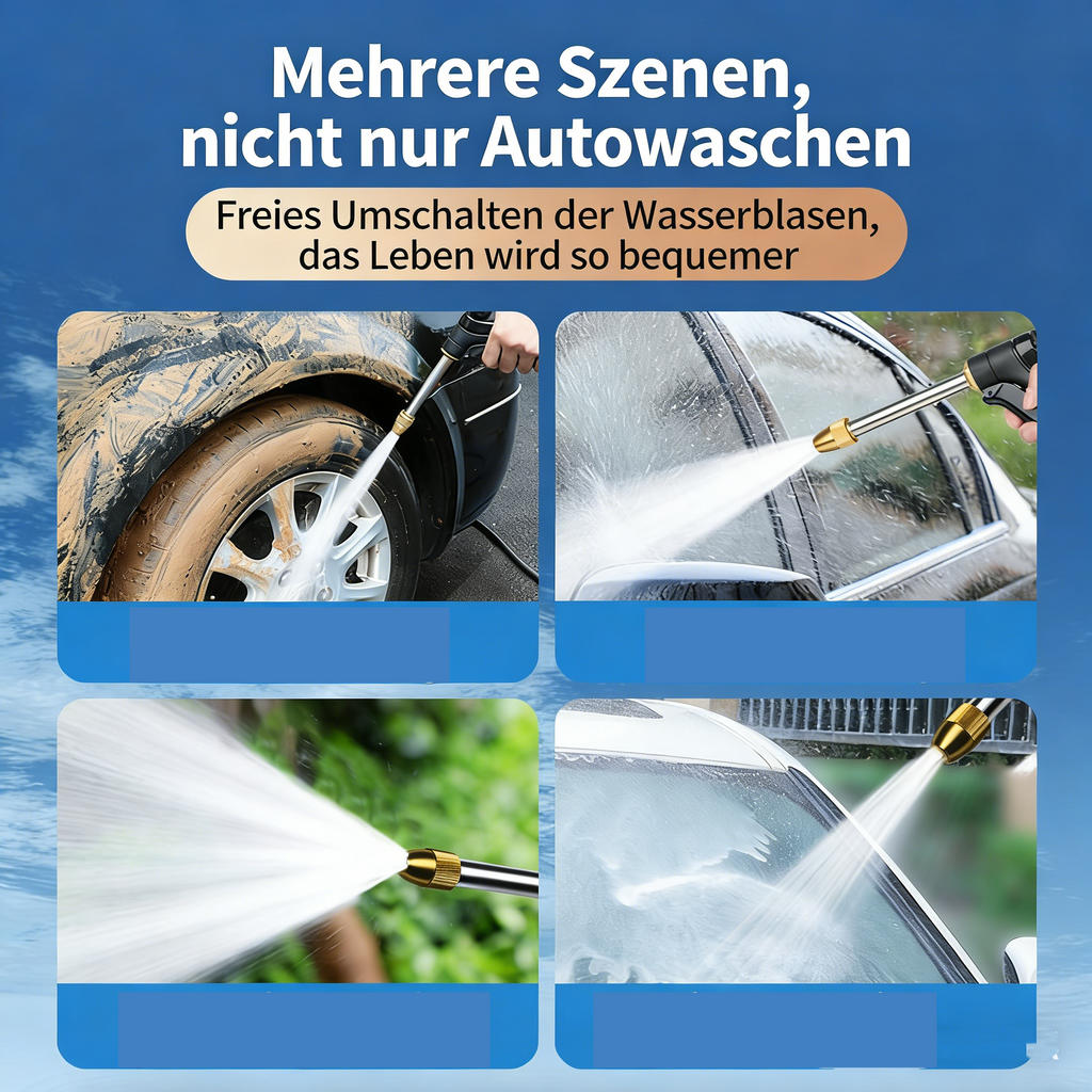 Flexibler Gartenschlauch mit Hochdruckbrause – Dehnbarer Wasserschlauch mit Messinganschlüssen – Multifunktionale Spritzpistole für Autowäsche & Gartenbewässerung