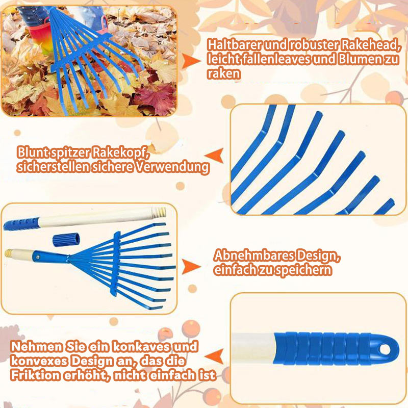 Garten Laubrechen mit abnehmbarem Kunststoffkopf – Holzstiel Laubbesen für Rasen, Hof & Outdoor Reinigung