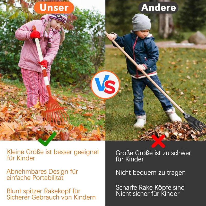 Garten Laubrechen mit abnehmbarem Kunststoffkopf – Holzstiel Laubbesen für Rasen, Hof & Outdoor Reinigung