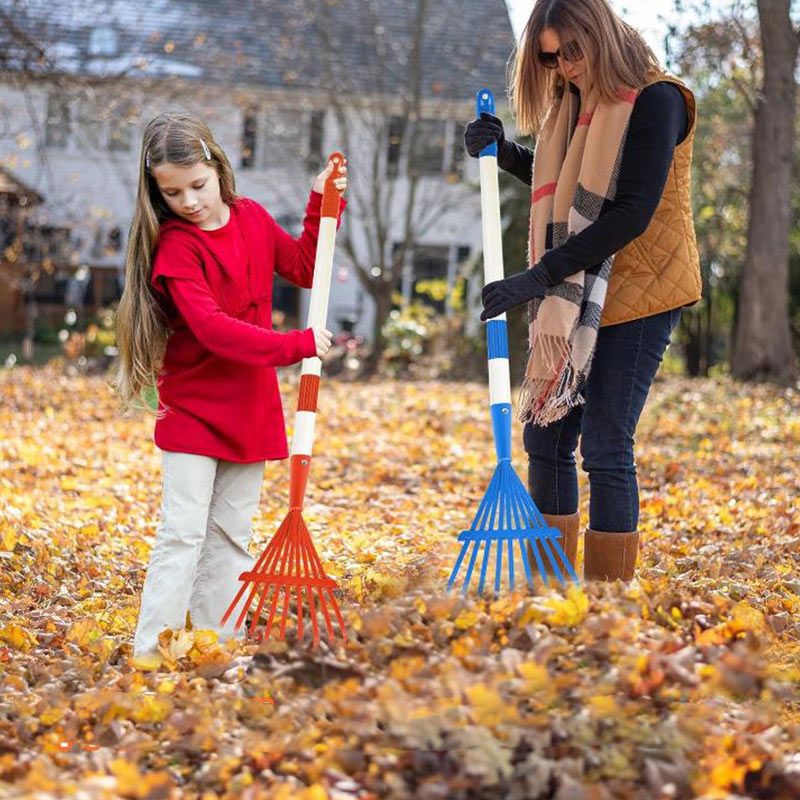 Garten Laubrechen mit abnehmbarem Kunststoffkopf – Holzstiel Laubbesen für Rasen, Hof & Outdoor Reinigung