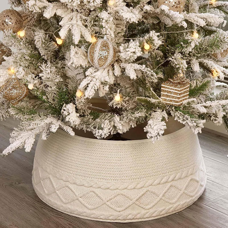 Gestrickter Weihnachtsbaum Rock mit Clips Verstellbare Baumdecke Weihnachtsdeko Baumumrandung