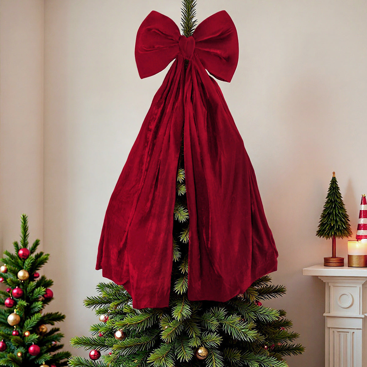 Große Weinrote Samtschleife – Elegante Neujahrs- & Weihnachtsdeko – XXL Deko-Schleife für Tür, Kranz & Christbaum – Samt-Wandschmuck für festliche Atmosphäre – Dunkelrot