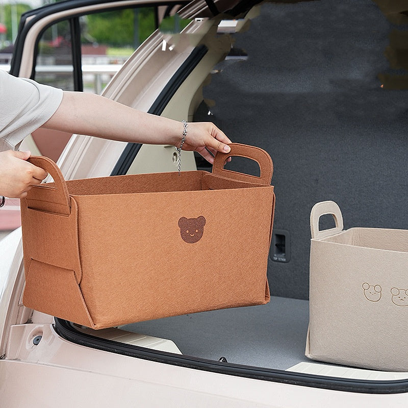 Großer Auto Kofferraum Organizer mit Bären-Motiv – Faltbare Aufbewahrungsbox für KFZ – Stabile Einkaufstasche & Spielzeugkiste – Platzsparender Kofferraumschutz – Universal