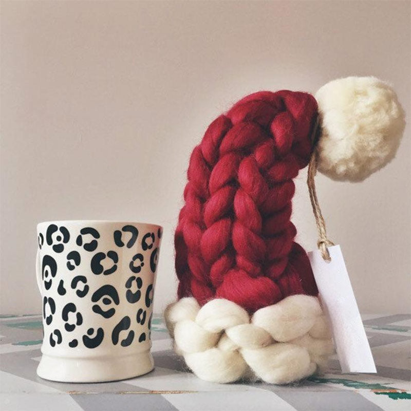 Handgestrickte Weihnachtsmütze aus Islandwolle für Weinflaschen Weihnachtsbaum Deko